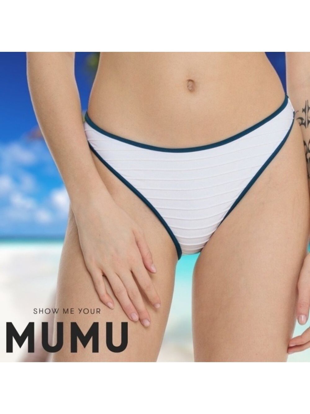 SHOW ME YOUR MUMU Ribbed White-Blue Coloblock Monterey Bikini Bottoms NWT